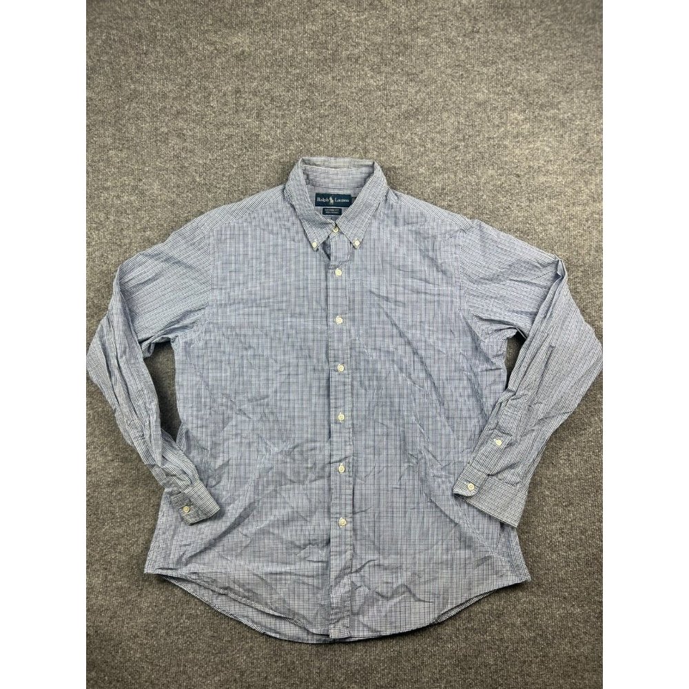 Ralph Lauren Custom Fit Button Down Shirt Men's XL Blue Check Long Sleeve Cotton
